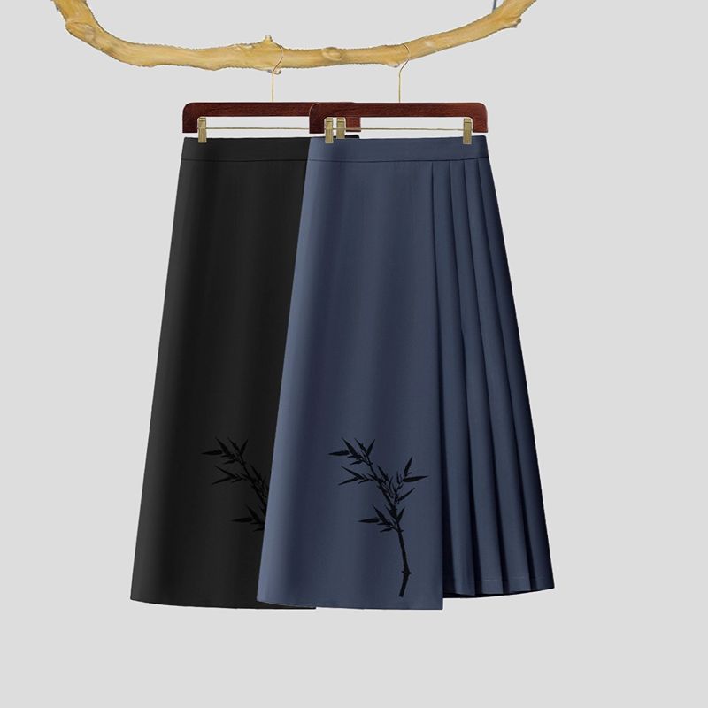 7548不规则刺绣半身裙女士2025春秋新款小众褶皱遮胯中长款a字裙