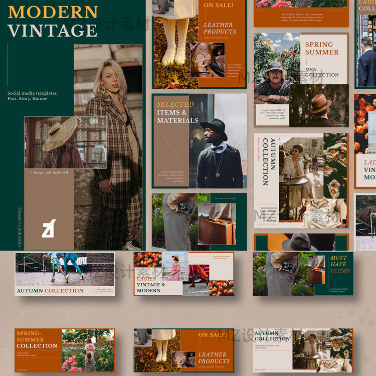 现代欧美复古vlog画册封面杂志写真海报广告图文排版psd模板素材