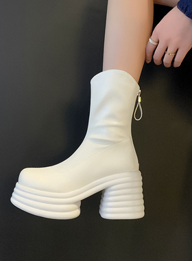 小个子增高9CM短靴v口粉色骑士靴弹力靴新款瘦瘦靴女短筒靴女鞋