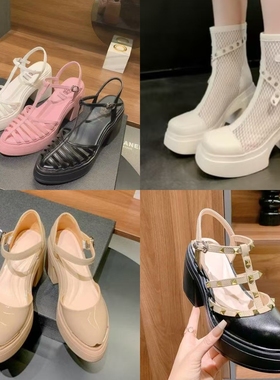 {199}柯珂依尔小个子10cm厚底粗跟包头凉鞋女夏季真皮镂空罗马鞋