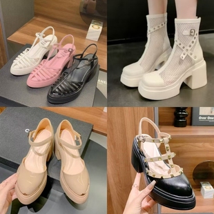 {199}柯珂依尔小个子10cm厚底粗跟包头凉鞋女夏季真皮镂空罗马鞋