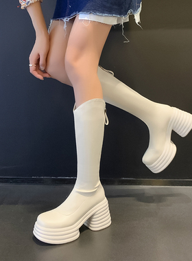 超高跟小个子增高骑士靴女秋冬不过膝长靴防水台瘦瘦腿包腿高筒靴