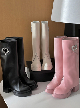 小个子10cm厚底增高粗跟长靴百搭裤管靴新款秋冬网红时尚显瘦靴女