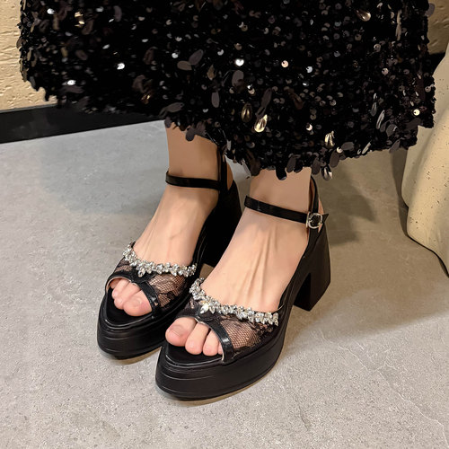 小个子增高10水钻厚底凉鞋女