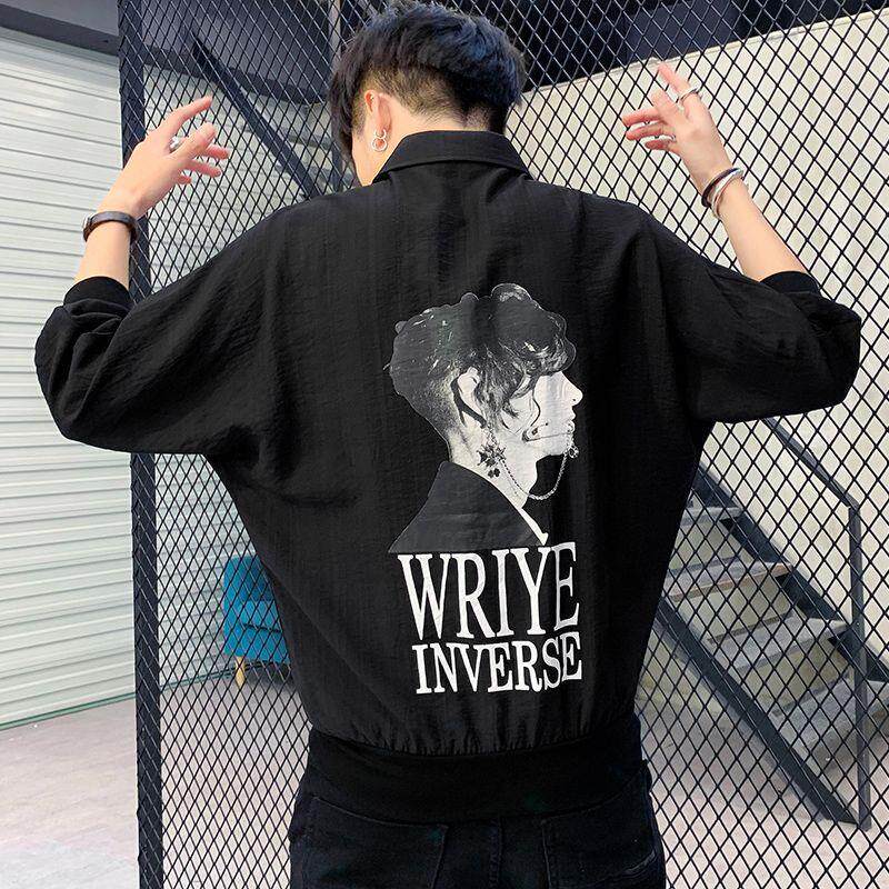 短袖男宽松衬衣社会精神小伙夏季七分袖套头衫潮牌帅气蝙蝠衫衬衣