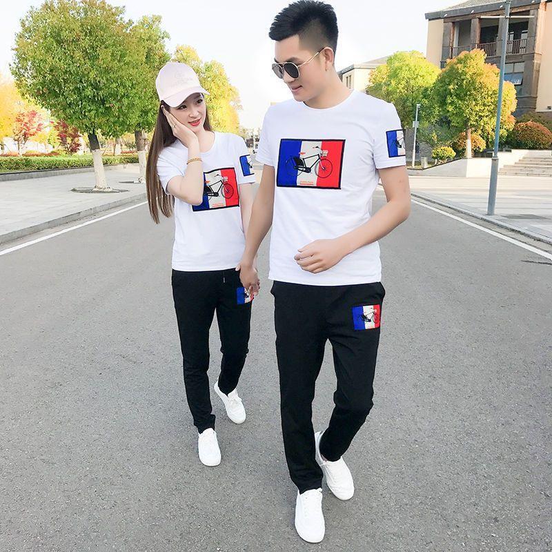 休闲运动套装男薄款潮流韩版夏季情侣套装两件套修身男士短袖t恤