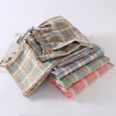 直筒长裤 纯棉平布男女春秋简约休闲格子棉布家居裤 夏薄款 情侣睡裤