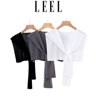LEEL夏季白色薄款冰丝针织小披肩女外搭配裙子空调房搭肩打结坎肩
