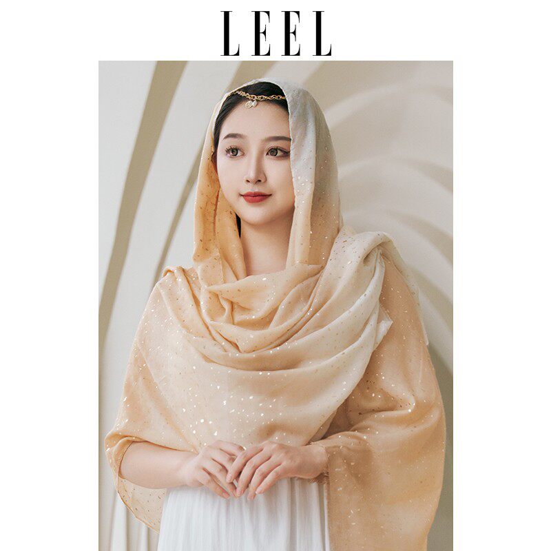 LEEL原创正品高端烫金披肩女外搭旅行防晒纱巾拍照包头丝巾薄围巾
