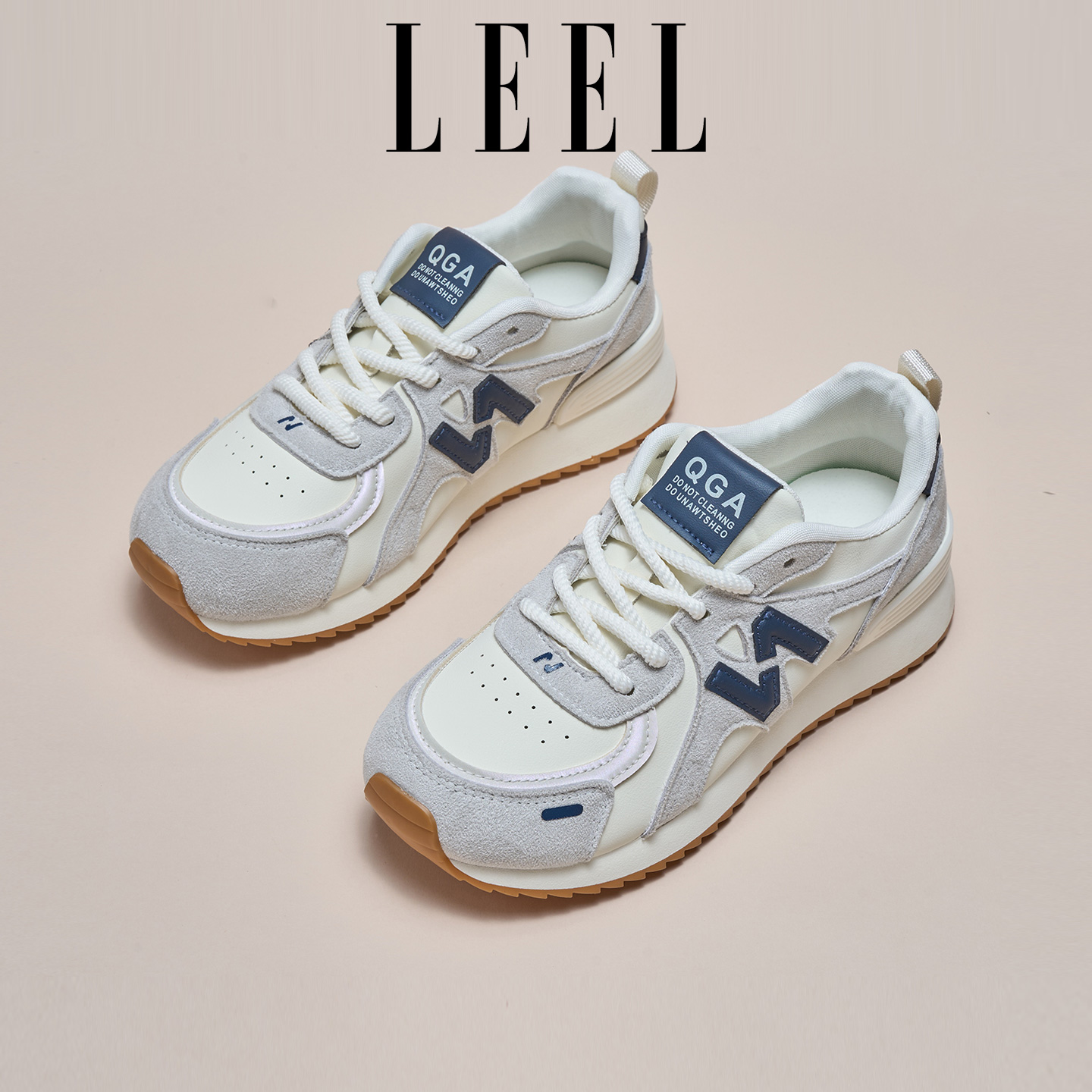 LEEL秋季N字母老爹鞋女厚底增高轻便软底慢跑休闲运动鞋低帮板鞋