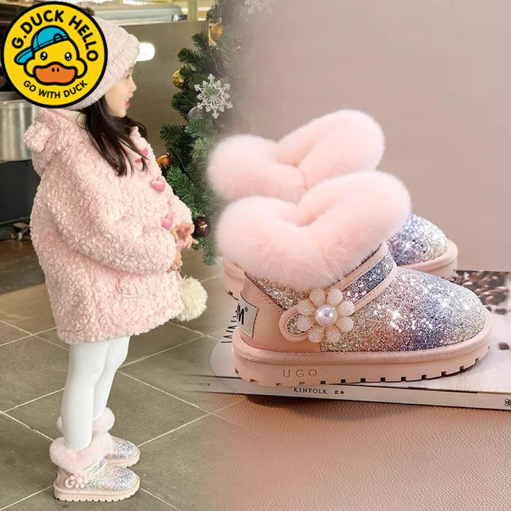 小黄鸭女童保暖加绒加厚雪地靴