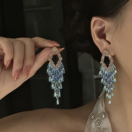 【ONE MORE】水晶流苏耳环高级感轻奢长款夸张耳坠宴会礼服配饰女