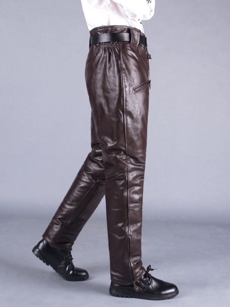 첫 번째 레이어 소 가죽 59 스타일 파일럿  가죽 가죽 바지 남성 가죽 바지 플러스 벨벳 두꺼운 느슨한 겨울 오토바이 바지