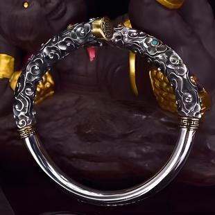 手工纯银定海神针手镯s990足银如意金箍棒银手镯男士款霸气复古风