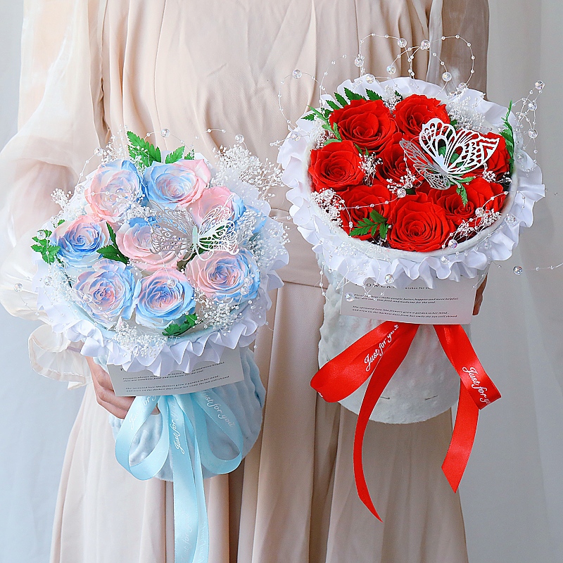 永生真花干花玫瑰花束生日礼物