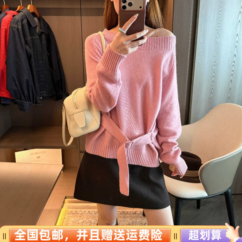 秋季韩版显瘦羊毛拉肩套头毛衣女