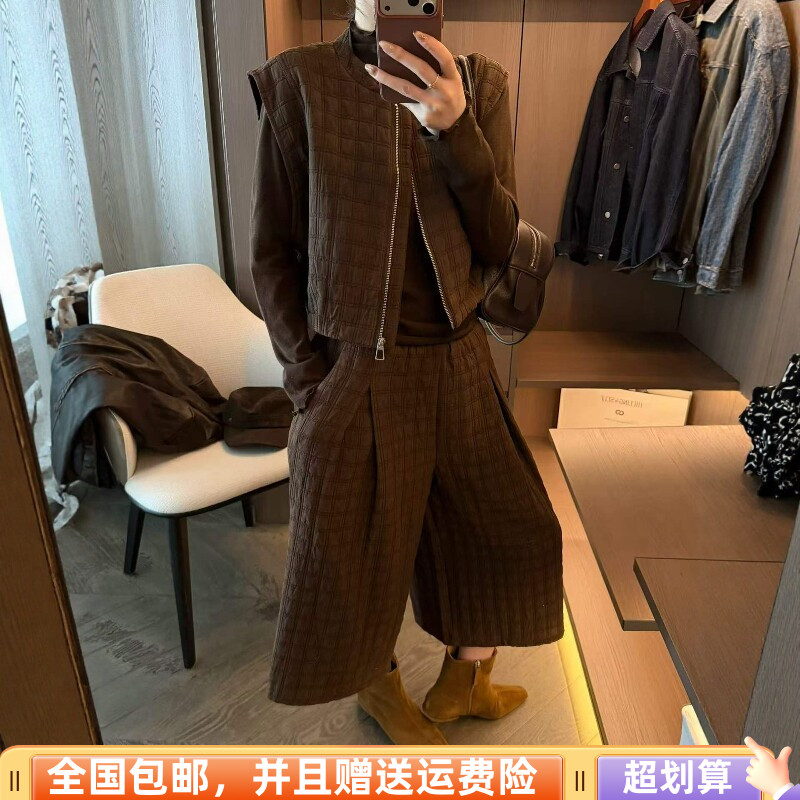 秋季宽松显瘦夹棉马甲三件套