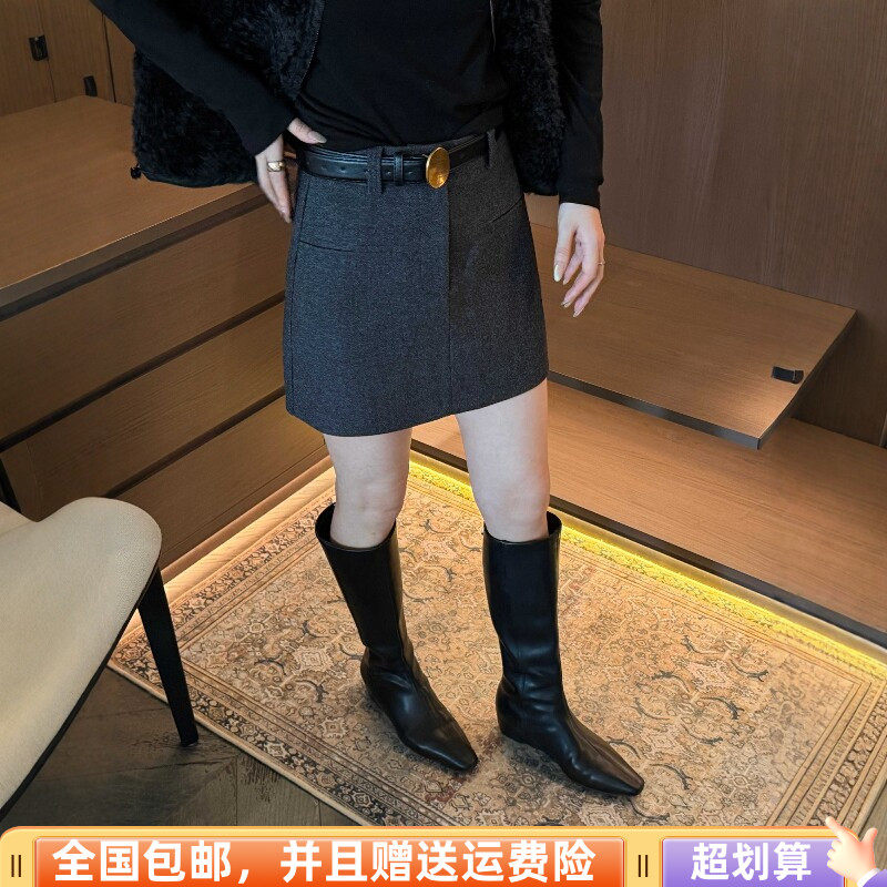 冬季韩版高腰显瘦毛呢A字短裙