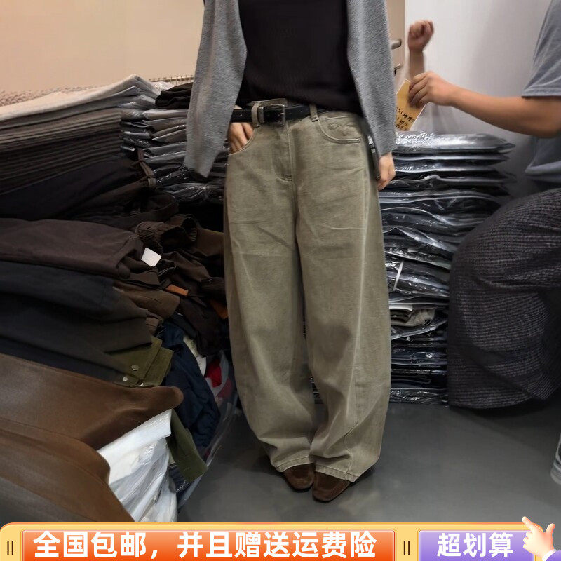 秋季高腰弯刀阔腿显瘦牛仔裤女