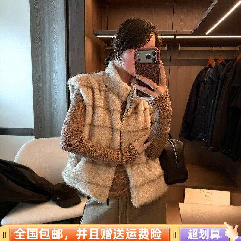 韩系立领仿貂毛马甲女秋冬减龄