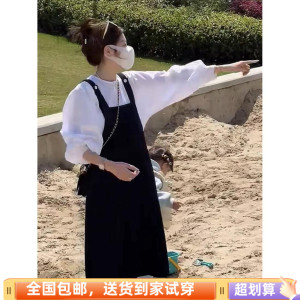 欧洲站2024春季新品牛仔背带裙加衬衣两件套套装减龄气质学院风女