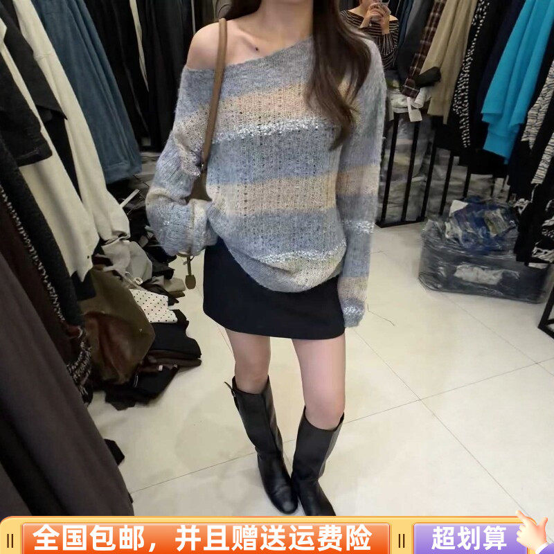 秋季宽松显瘦撞色闪丝毛衣女