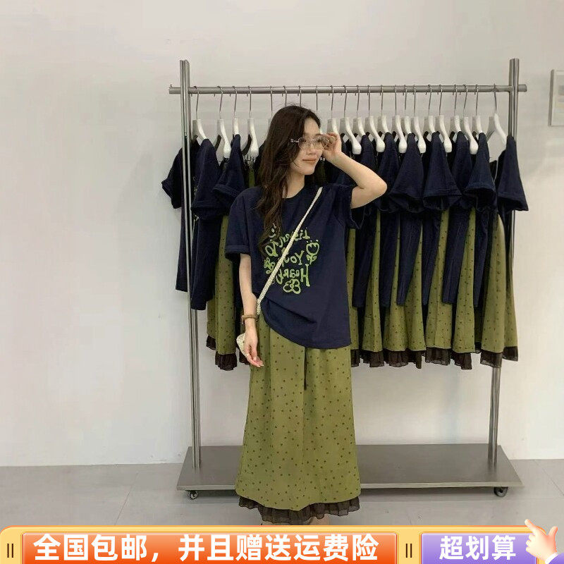 2026夏季新品韩版宽松显瘦短袖T恤上衣加半身裙长裙两件套套装女