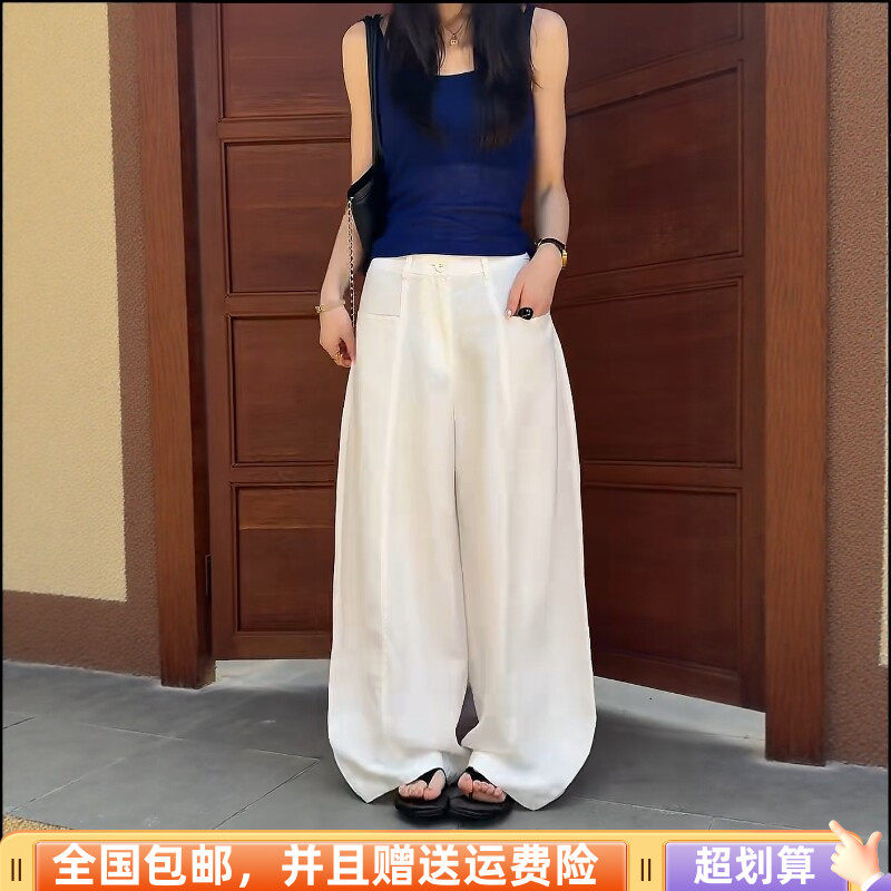 夏季韩版高腰显瘦麻料直筒裤女