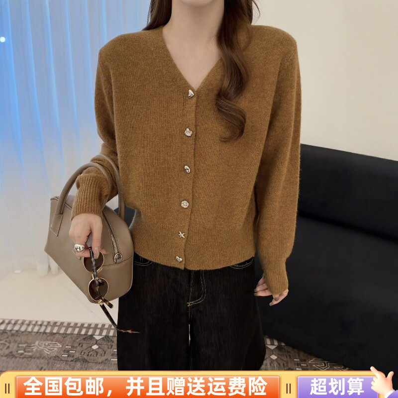秋季V领宽松显瘦减龄针织开衫女