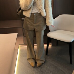 2025冬季新品韩版宽松显瘦休闲裤加绒加厚喇叭裤屁帘设计时尚女潮