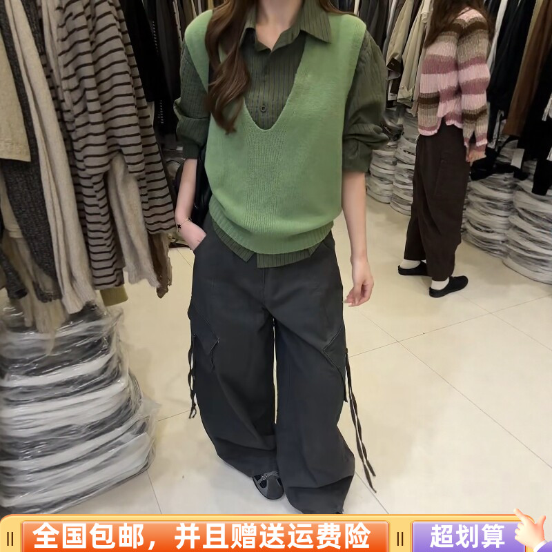 秋季韩版显瘦针织背心衬衣套装