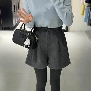 欧洲站2025冬季新品时尚百搭韩版羊毛呢料休闲短裤高腰阔腿显瘦女