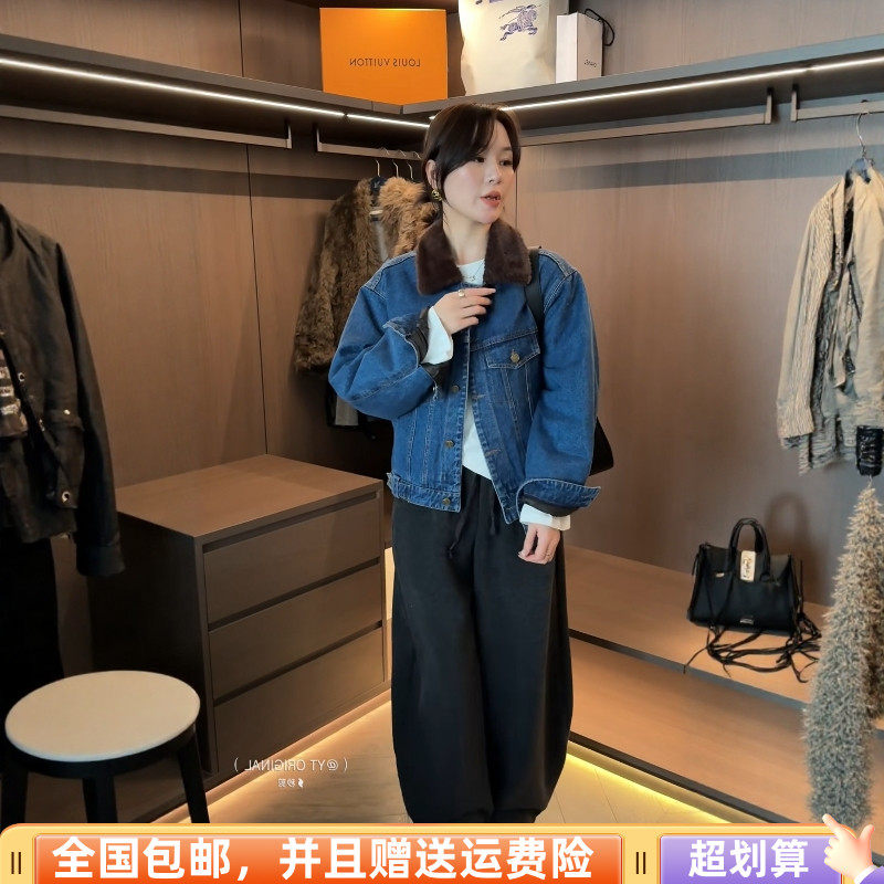 欧洲站2025冬季新品时尚百搭休闲韩羽绒服牛仔外套毛领设计复古女