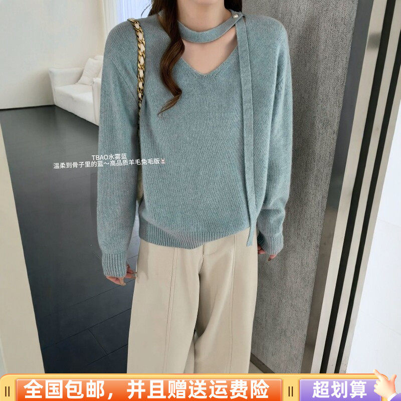 冬季韩版显瘦羊毛挂脖套头毛衣女