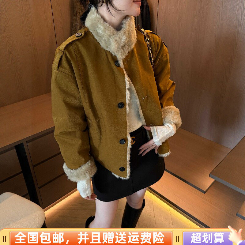 冬季加厚皮毛一体女棉衣