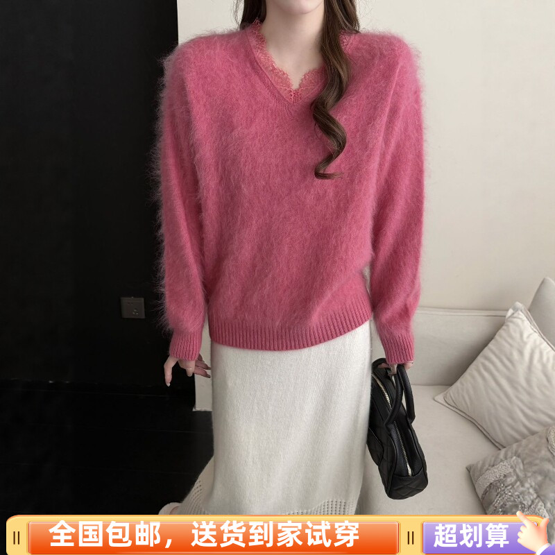 宽松显瘦慵懒风蕾丝拼接毛衣女