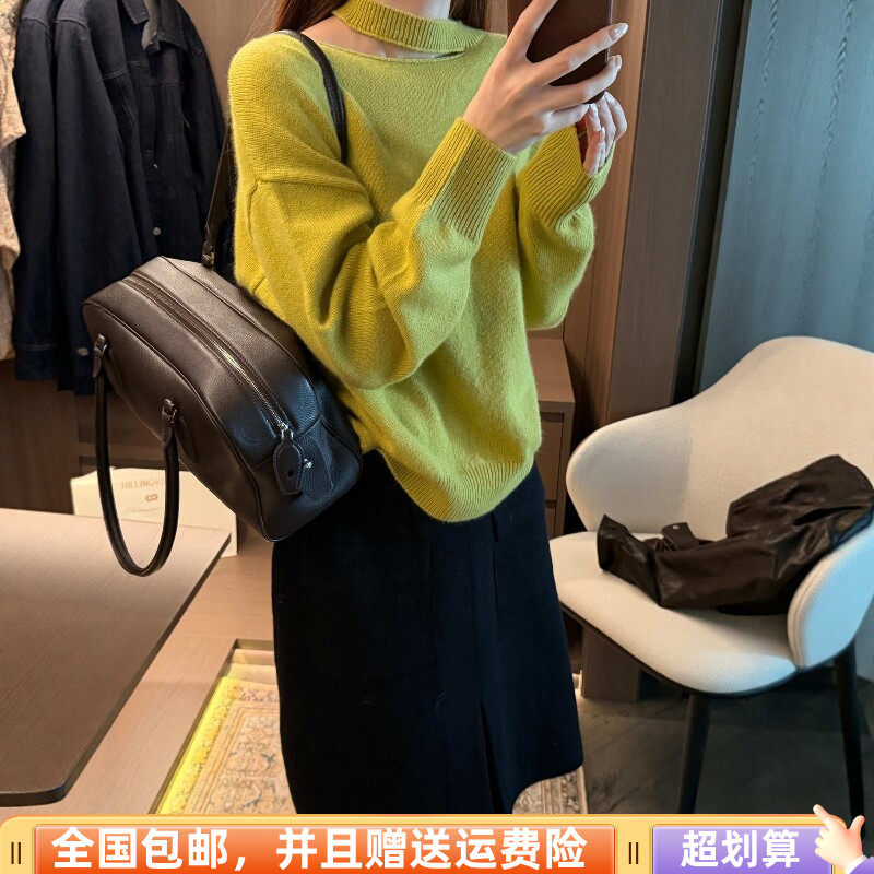 秋季宽松显瘦羊毛挂脖套头毛衣女