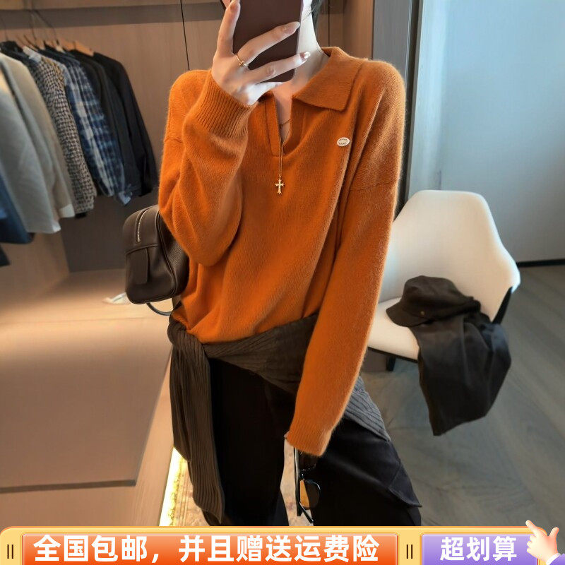 秋季宽松显瘦POLO翻领针织毛衣