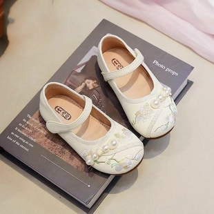 女童皮鞋2025春秋款新款真皮软底汉服马面裙小女孩公主风儿童单鞋