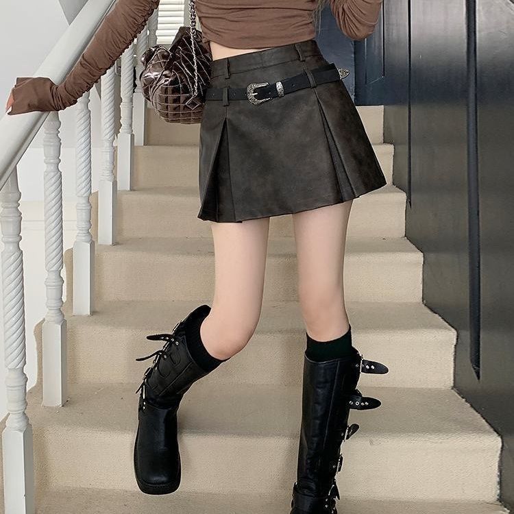 黑色皮裙半身裙女2024新款秋季高腰小个子性感a字包臀百褶裙短裙