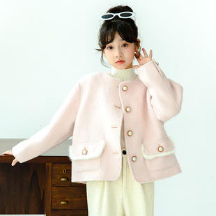 福潴潴 55羊毛5羊驼毛女童呢大衣小个子女生儿童秋冬外套短款