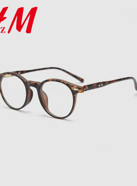 日系圆框眼镜女高度近视配镜超轻TR玳瑁素颜豹纹美拉德小框平光镜