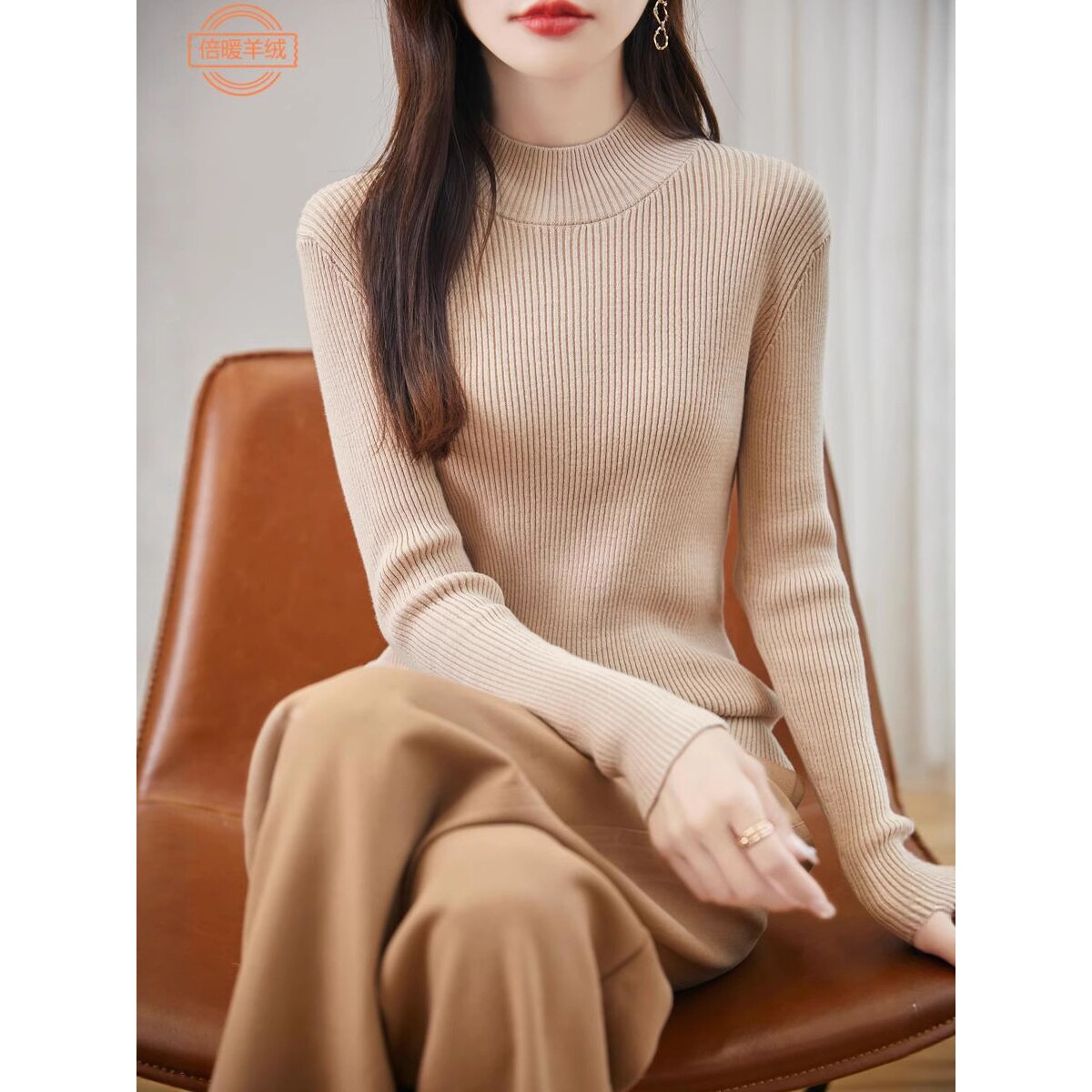 不起球纯棉针织毛衣女秋冬新款修身内搭半高领全棉线打底衫上衣