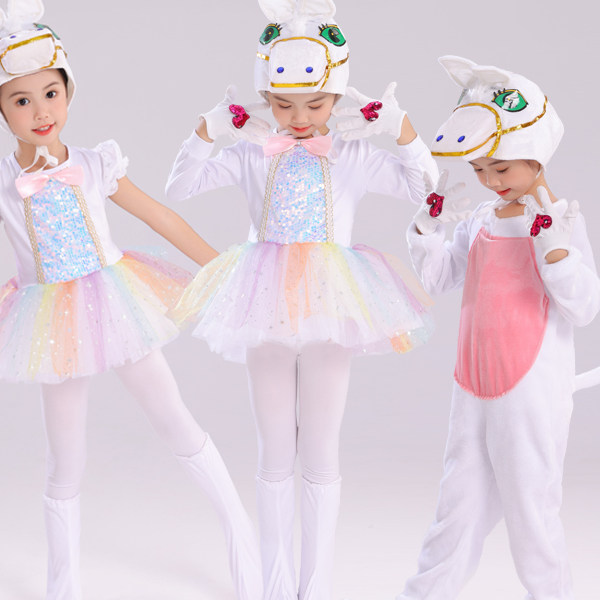 儿童小马过河演出服白龙马表演服