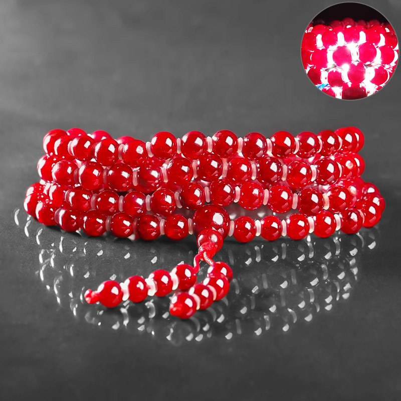 黔隆工艺朱砂手串官方旗舰店收藏级原石晶体108佛珠手串软红宝石