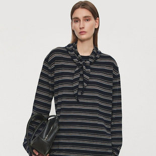 ROW复古2件套_5彩渐层细条纹轻薄超细羊毛圆领T恤+水手三角巾