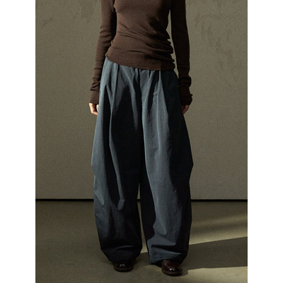 [共线]COLNE冬季新款亲肤柔软防绒感雾面绒底缩褶休闲裤女C5514