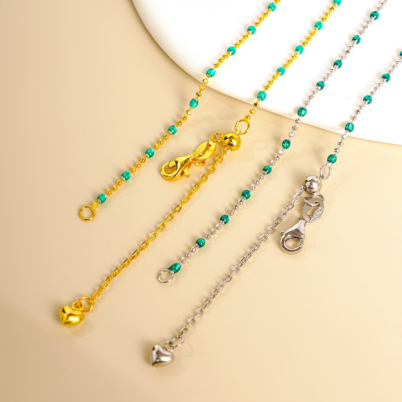 纯银珐琅墨绿色间珠调节项链