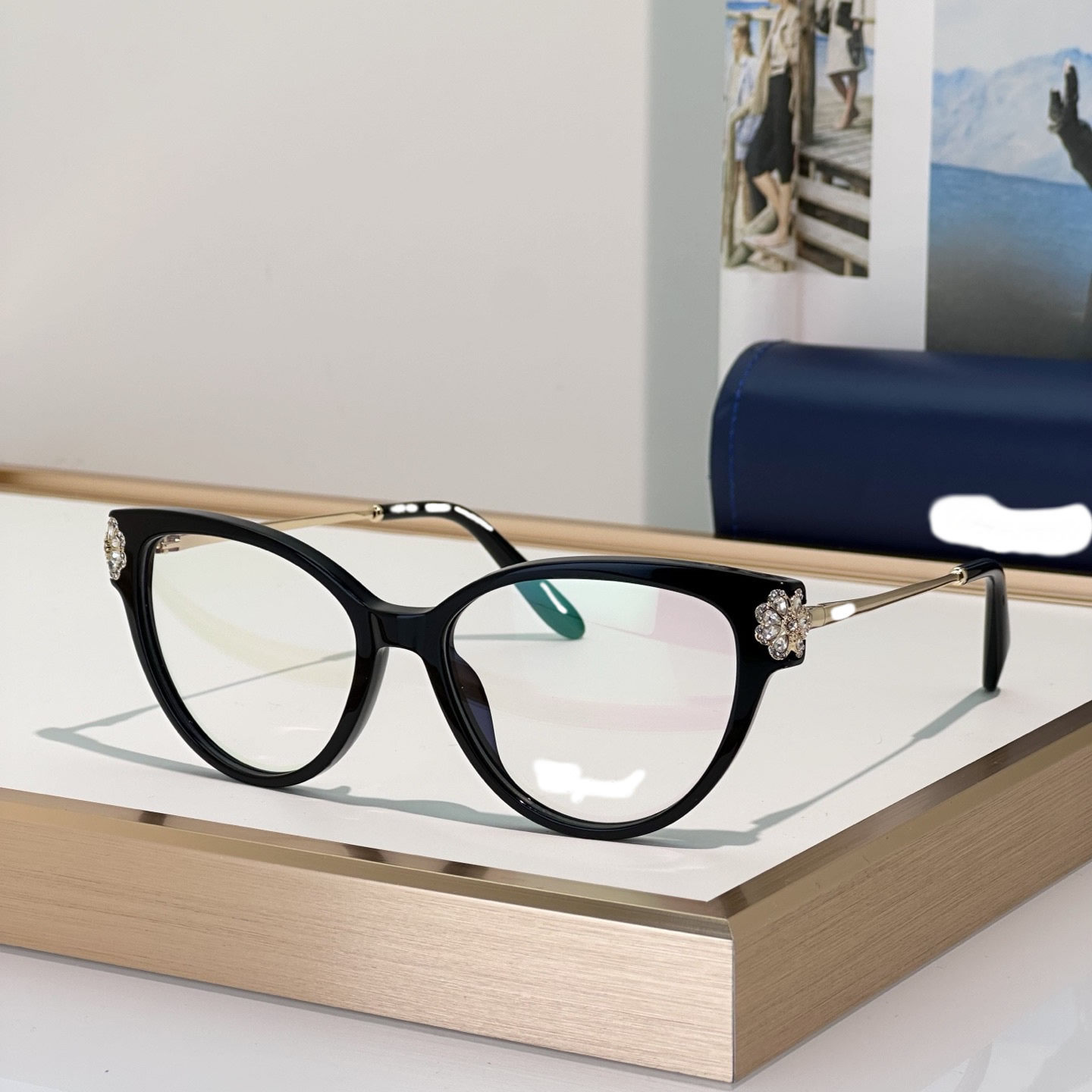 2026 欧美时尚镶钻奢华眼镜近视框架女个性素颜猫眼平光镜光学镜