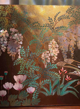 紫藤仿金箔客厅装饰画轻奢小众艺术餐厅壁画玄关肌理感走廊壁挂画